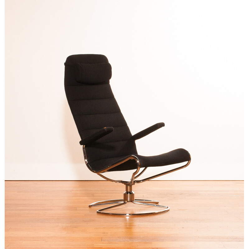 Swedish "Minister" armchair in black wool and steel, Bruno MATHSSON - 1980s