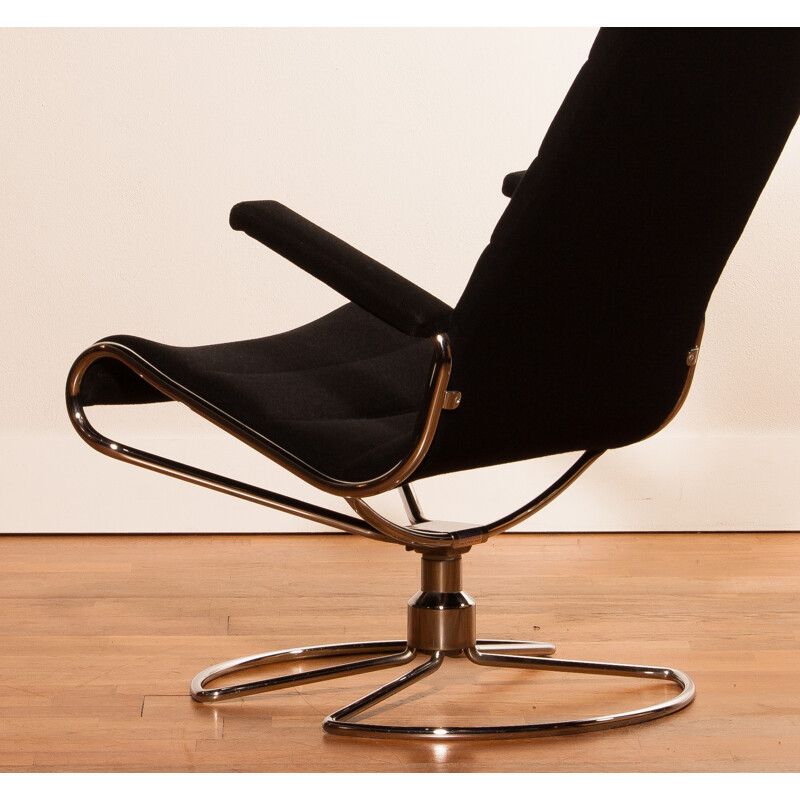 Swedish "Minister" armchair in black wool and steel, Bruno MATHSSON - 1980s