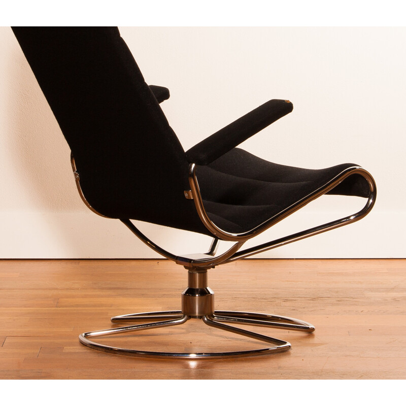 Swedish "Minister" armchair in black wool and steel, Bruno MATHSSON - 1980s