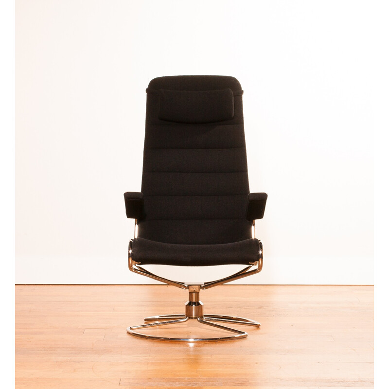 Swedish "Minister" armchair in black wool and steel, Bruno MATHSSON - 1980s
