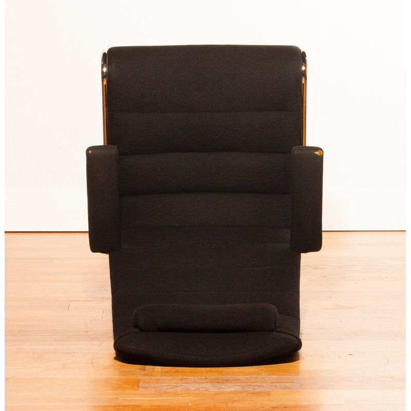 Fauteuil "Minister" scandinave en acier et laine noir, Bruno MATHSSON - 1980 