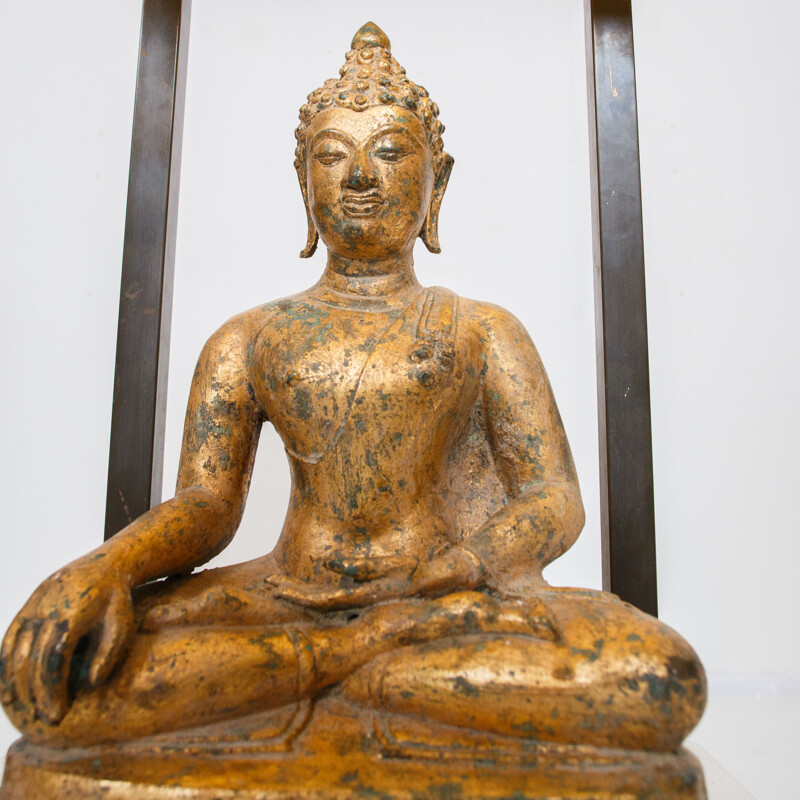 Vintage Buddha lamp in brass and gilded plaster by Deknud, Belgium 1970