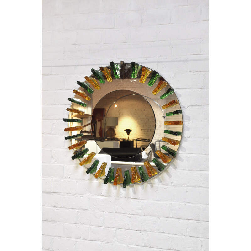 Vintage crystal glass wall mirror by Max Ingrand, Italy 1960s