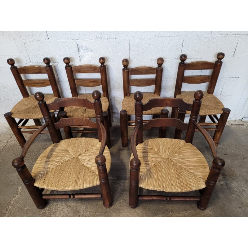 Ensemble de 4 chaises et 2 fauteuils vintage par Charles Dudouyt, 1940