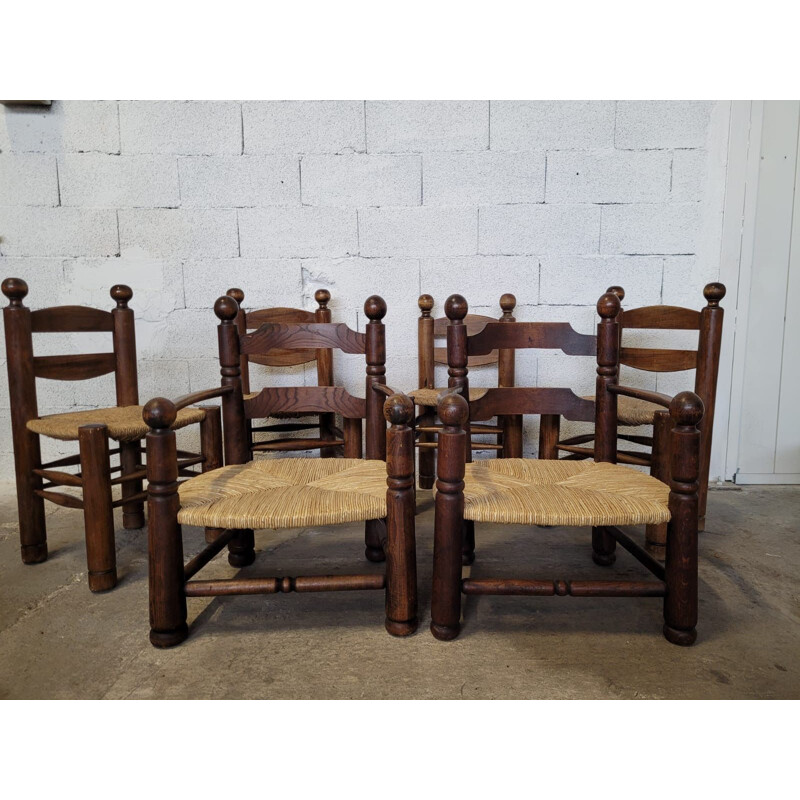 Ensemble de 4 chaises et 2 fauteuils vintage par Charles Dudouyt, 1940