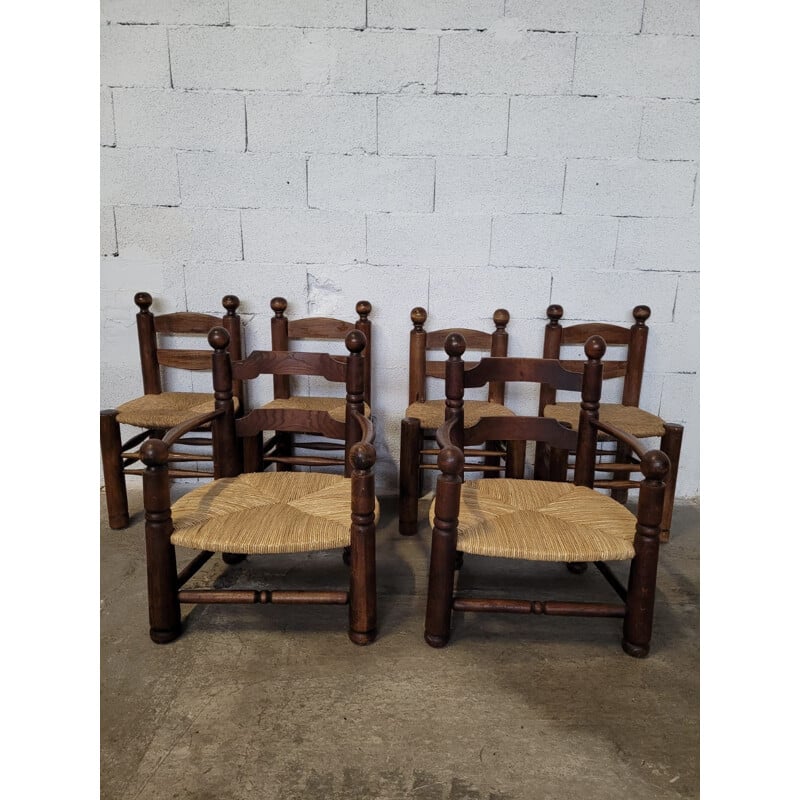 Ensemble de 4 chaises et 2 fauteuils vintage par Charles Dudouyt, 1940