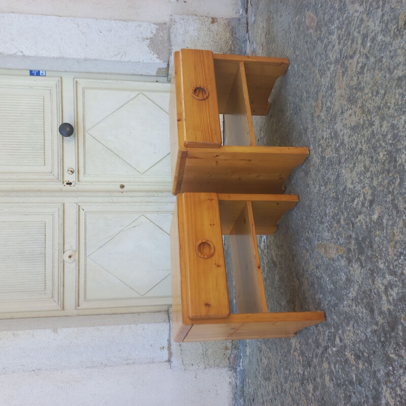 Pair of vintage night stands in solid pine by Charlotte Perriand, 1800