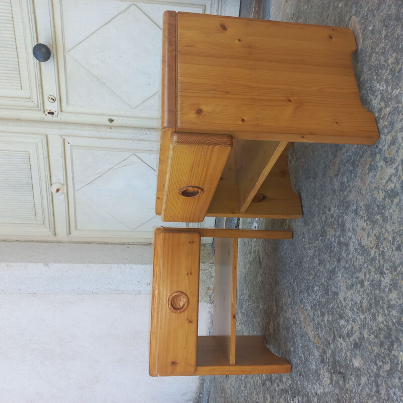 Pair of vintage night stands in solid pine by Charlotte Perriand, 1800