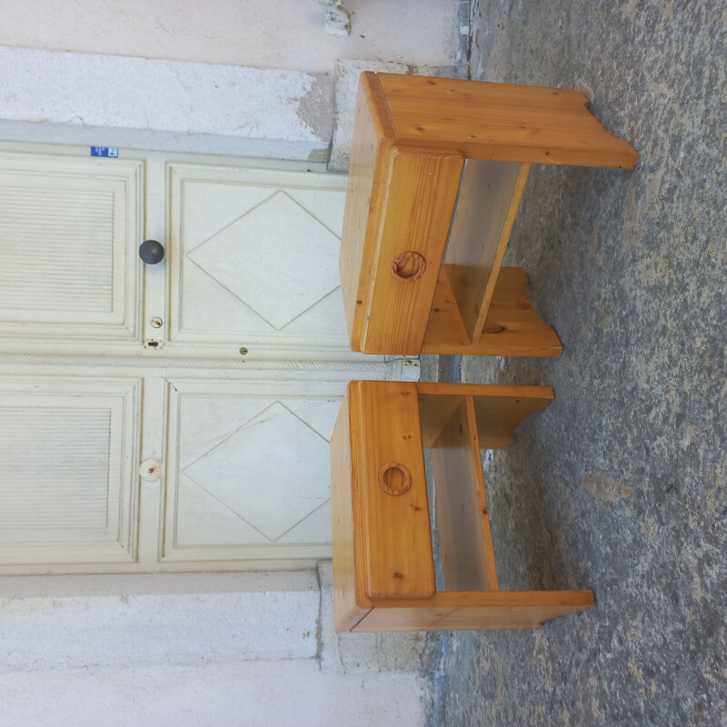 Pair of vintage night stands in solid pine by Charlotte Perriand, 1800