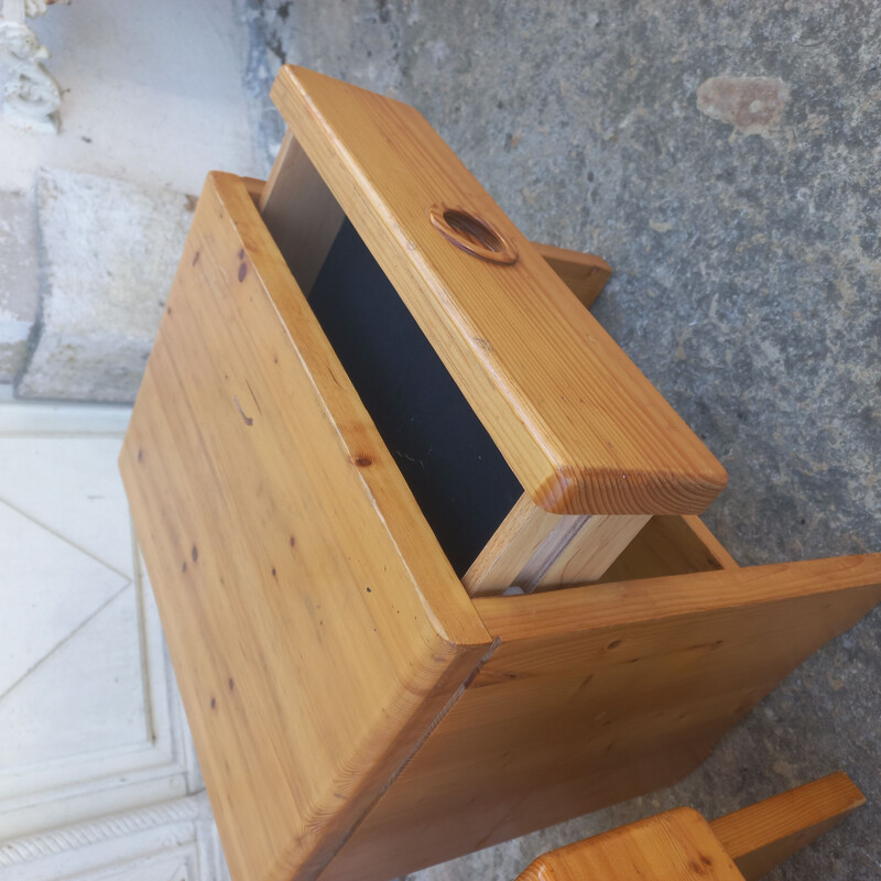 Pair of vintage night stands in solid pine by Charlotte Perriand, 1800