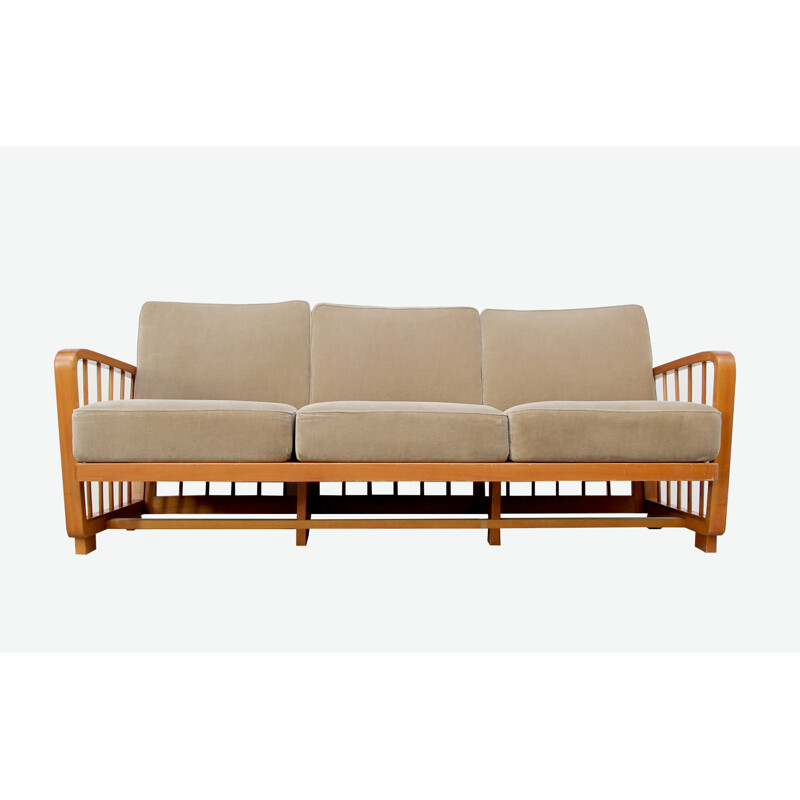 Sofa in cherry wood and fabric - 1950s