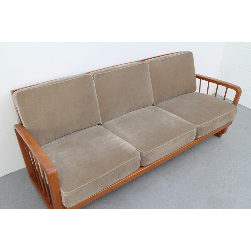 Canapé en bois de merisier et tissu - 1950