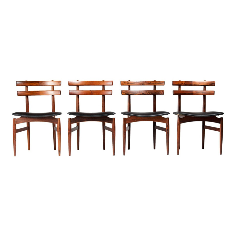 Set of 4 Danish rosewood dining chairs with leather, Poul HUNDEVAD - 1950s