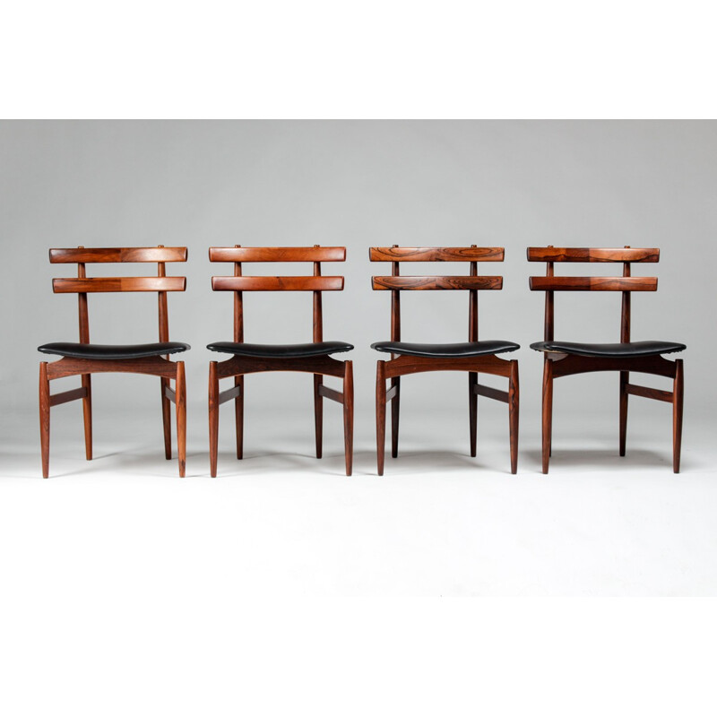 Set of 4 Danish rosewood dining chairs with leather, Poul HUNDEVAD - 1950s