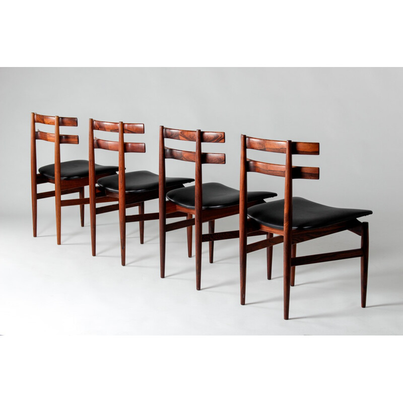Set of 4 Danish rosewood dining chairs with leather, Poul HUNDEVAD - 1950s