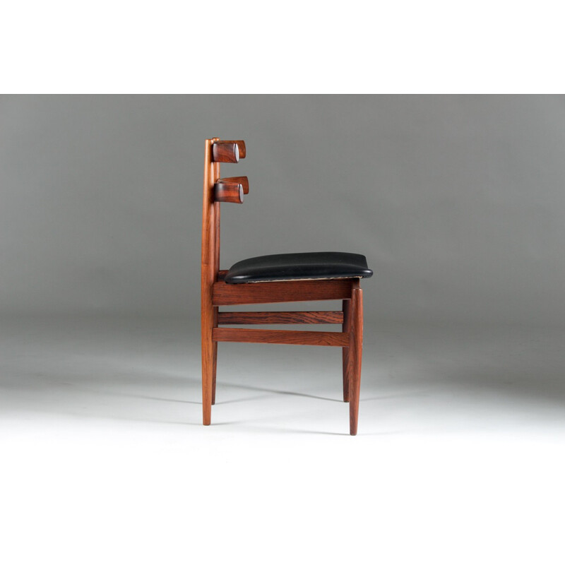 Set of 4 Danish rosewood dining chairs with leather, Poul HUNDEVAD - 1950s