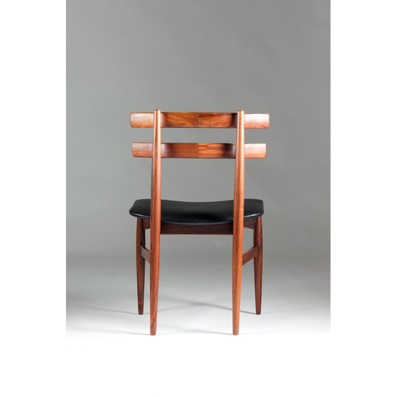 Suite de 4 chaises danoises en palissandre et cuir, Poul HUNDEVAD - 1950