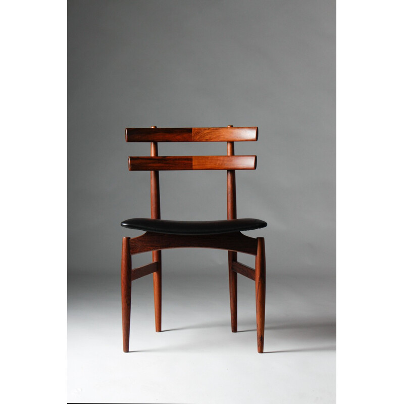 Set of 4 Danish rosewood dining chairs with leather, Poul HUNDEVAD - 1950s