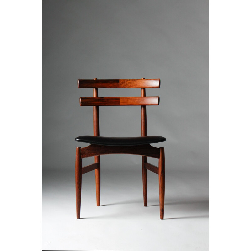 Suite de 4 chaises danoises en palissandre et cuir, Poul HUNDEVAD - 1950
