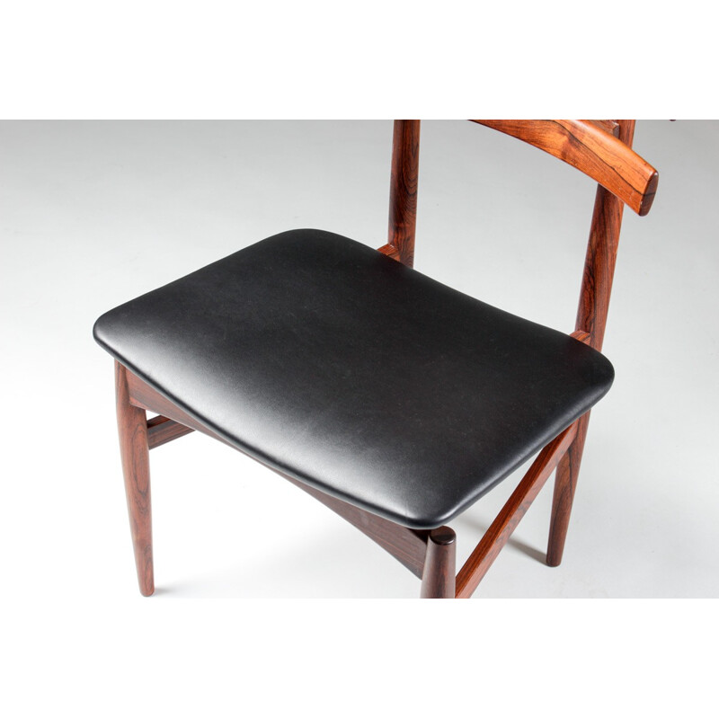 Suite de 4 chaises danoises en palissandre et cuir, Poul HUNDEVAD - 1950