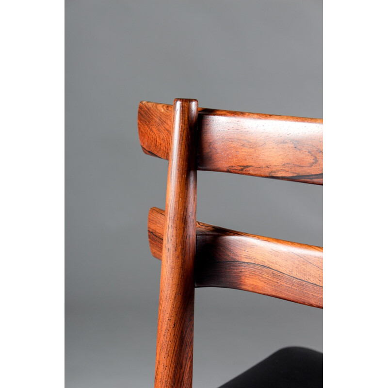 Set of 4 Danish rosewood dining chairs with leather, Poul HUNDEVAD - 1950s