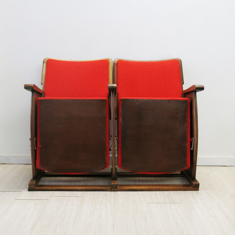 Vintage portuguese red cinema 2 seater bench - 1940s