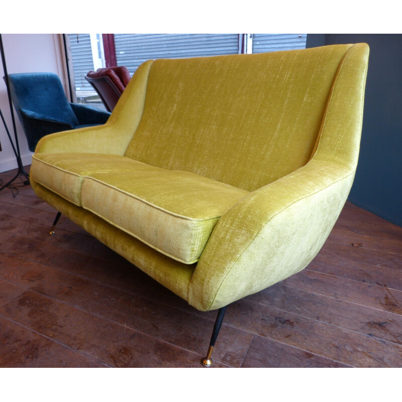 Yellow velvet Italian sofa - 1950s