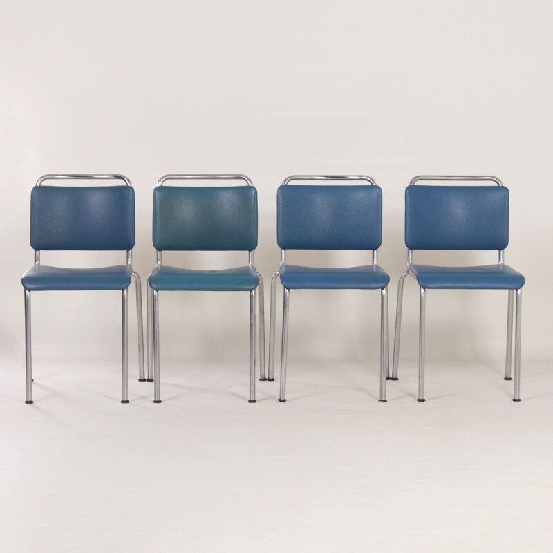 Set van 4 vintage Gispen 106 blauwe stoelen van W.H. Gispen voor Gispen, 1960