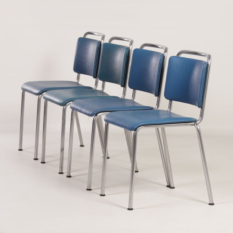 Set van 4 vintage Gispen 106 blauwe stoelen van W.H. Gispen voor Gispen, 1960