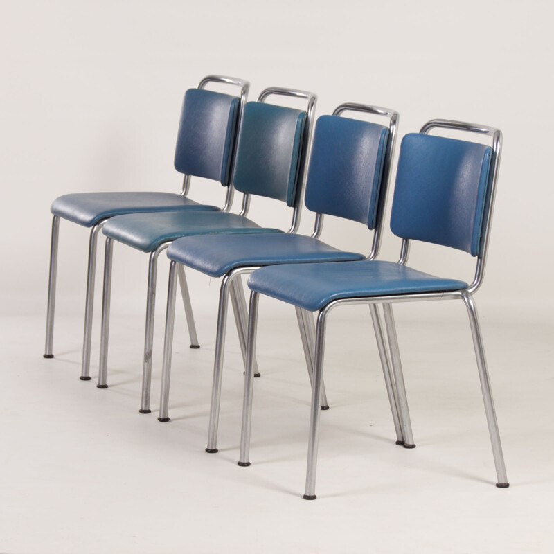 Satz von 4 Gispen 106 Vintage-Stühlen in Blau von W.H. Gispen für Gispen, 1960