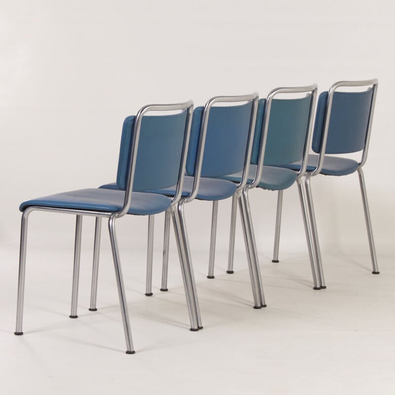 Set of 4 vintage blue Gispen 106 chairs by W.H. Gispen for Gispen, 1960s