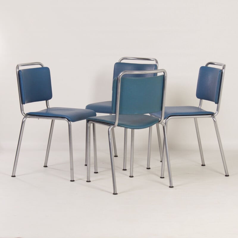 Set van 4 vintage Gispen 106 blauwe stoelen van W.H. Gispen voor Gispen, 1960