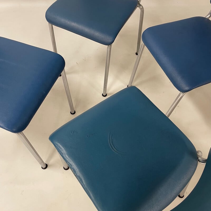 Satz von 4 Gispen 106 Vintage-Stühlen in Blau von W.H. Gispen für Gispen, 1960