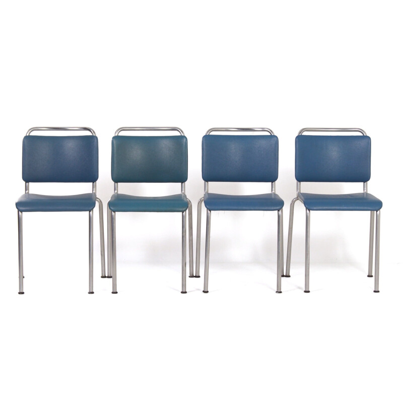 Set of 4 vintage blue Gispen 106 chairs by W.H. Gispen for Gispen, 1960s