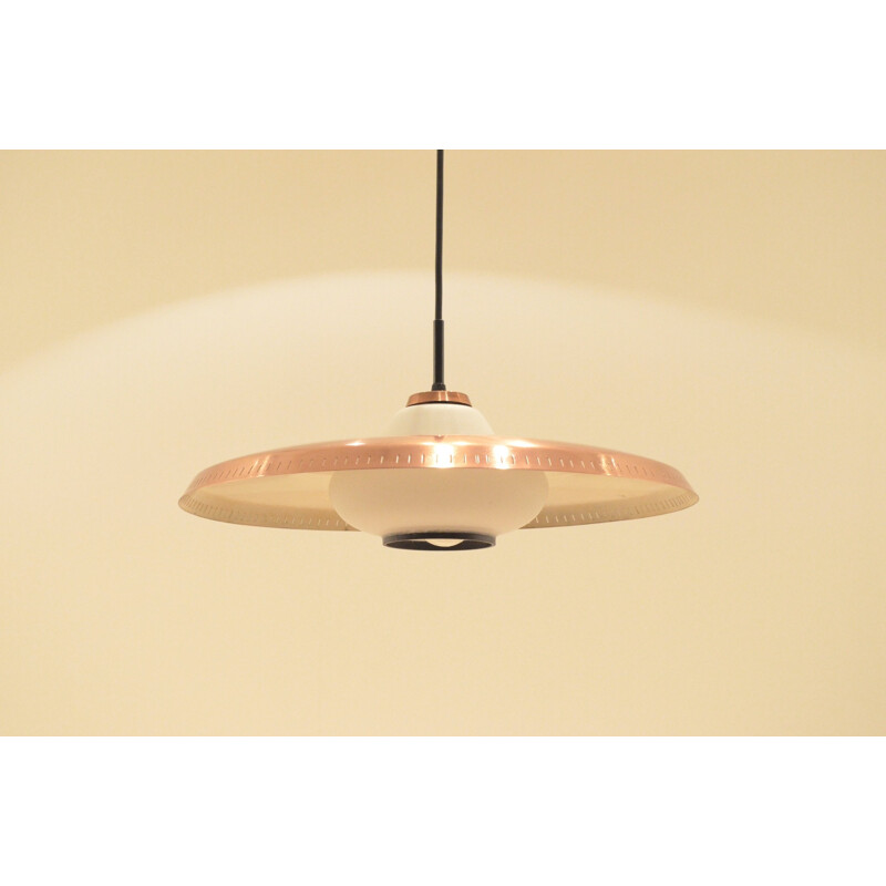 Danish hanging lamp in copper and opaline glass - 1950s
