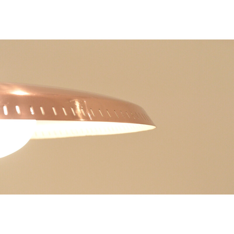 Danish hanging lamp in copper and opaline glass - 1950s