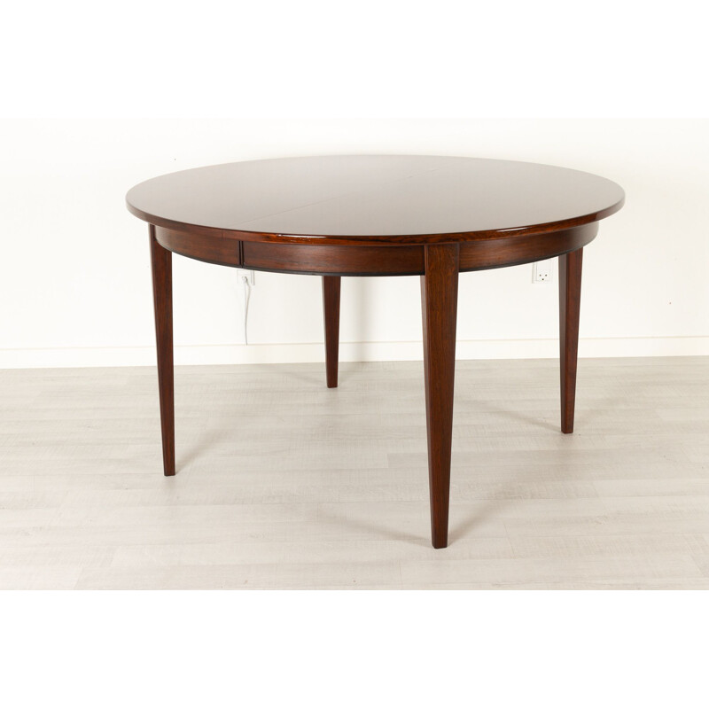 Vintage Danish round rosewood model 55 dining table by Gunni Omann for Omann Jun, 1960s