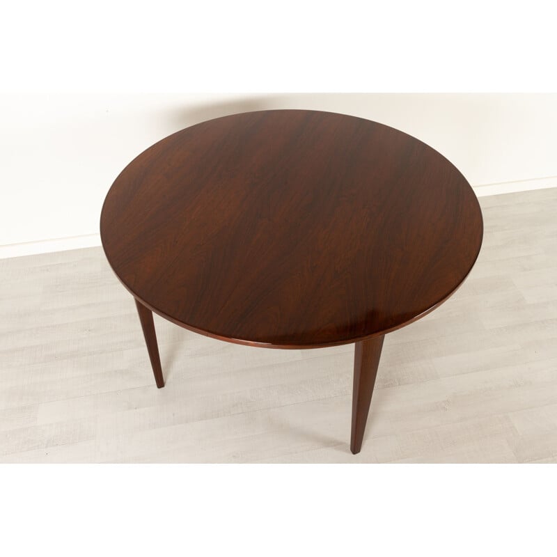 Vintage Danish round rosewood model 55 dining table by Gunni Omann for Omann Jun, 1960s