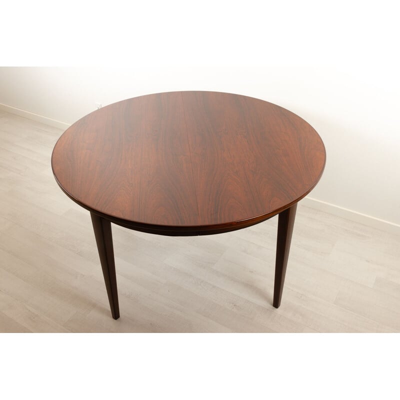 Vintage Danish round rosewood model 55 dining table by Gunni Omann for Omann Jun, 1960s