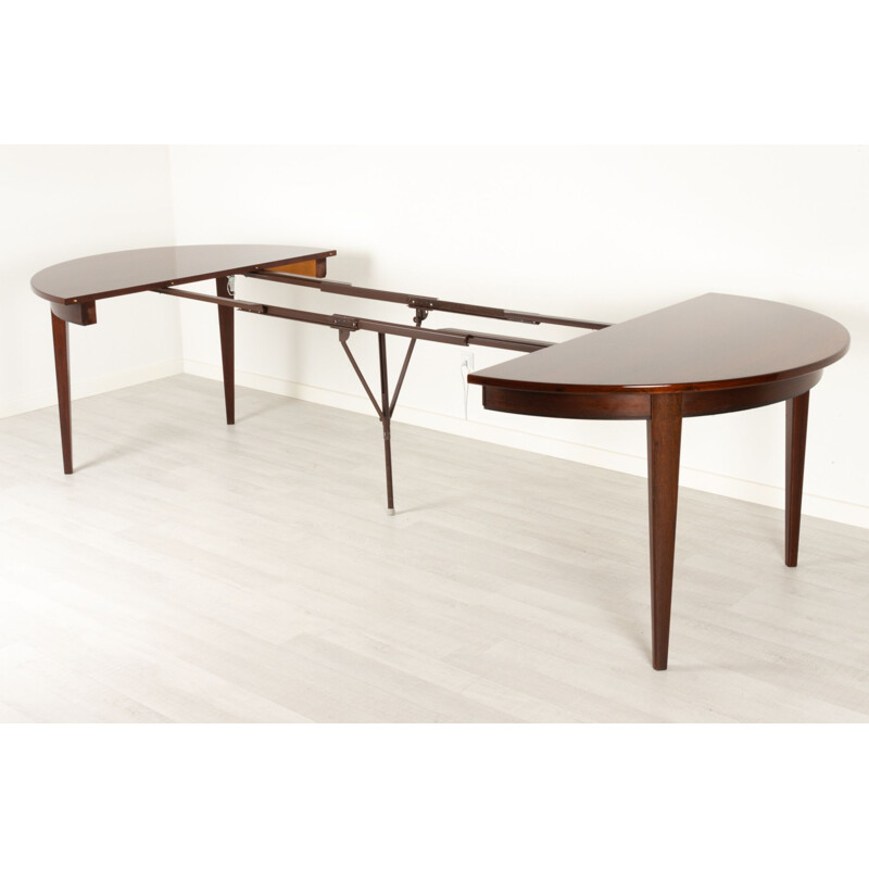 Vintage Danish round rosewood model 55 dining table by Gunni Omann for Omann Jun, 1960s
