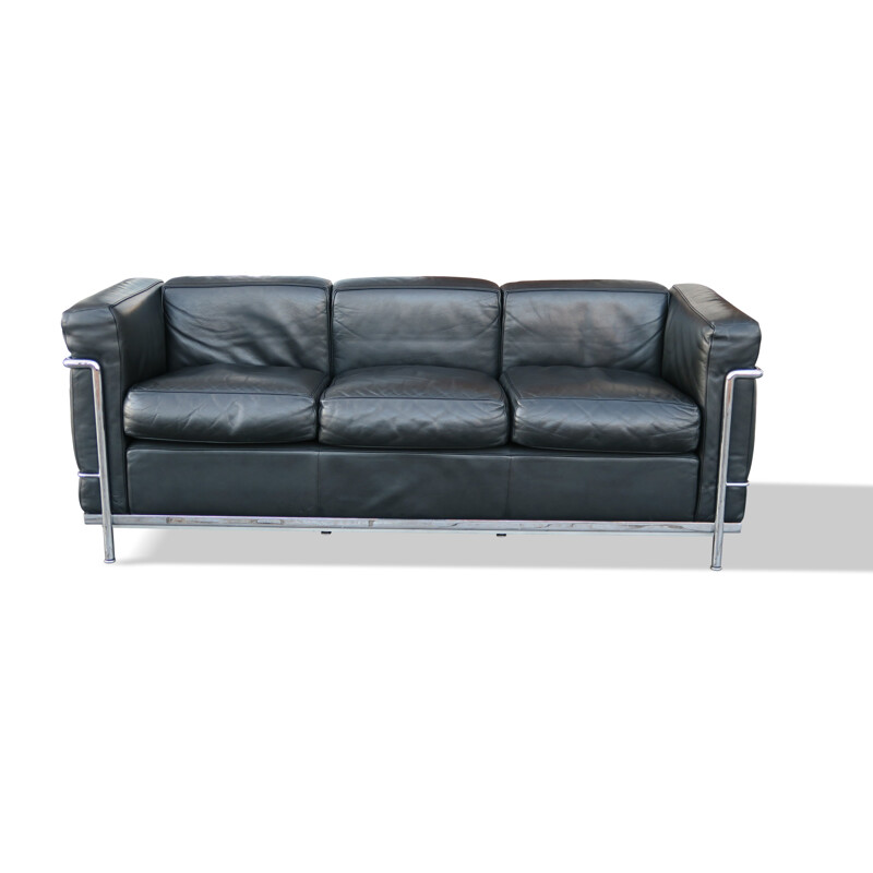 Cassina vintage sofa in black leather by Le Corbusier, 1927-1928