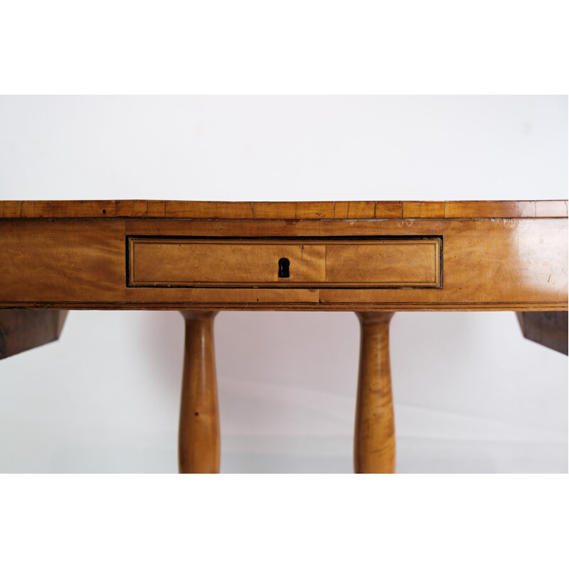 Vintage Empire table with faps and marquetry in birch wood, Denmark 1840s