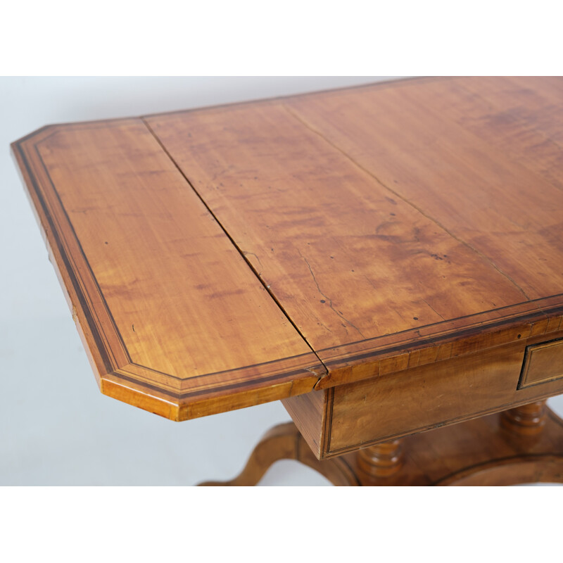 Table vintage Empire à faps et marqueterie en bois de bouleau, Danemark 1840
