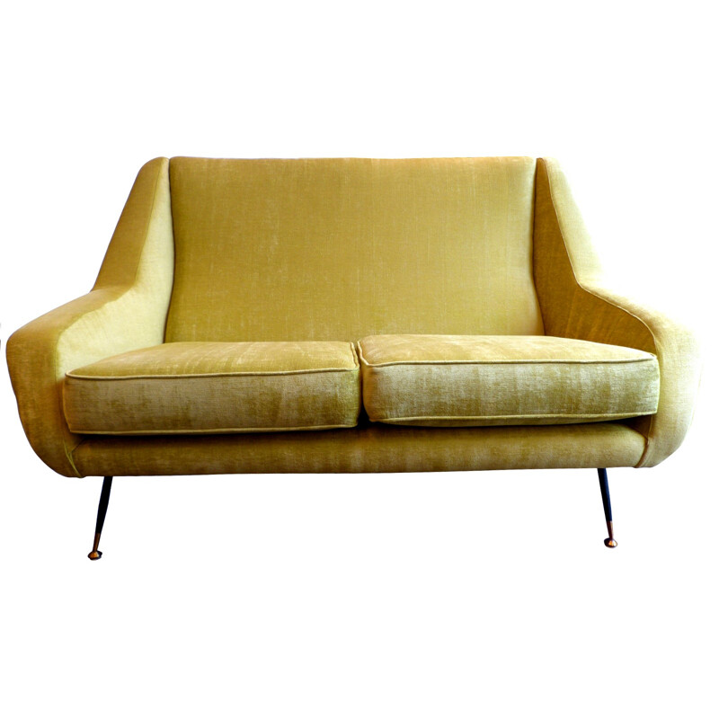 Yellow velvet Italian sofa - 1950s