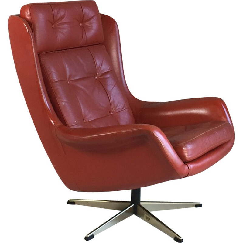 Mid century armchair in leather and chrome metal - 1970s