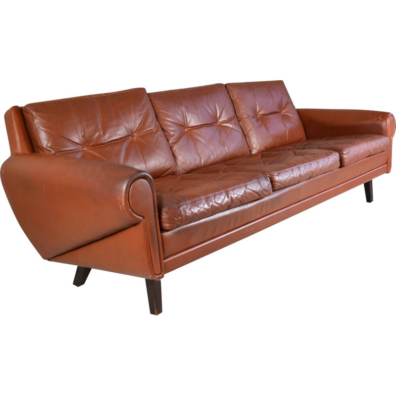 Scandinavian Skippers of Mobler 3 seater sofa in brown leather - 1970s