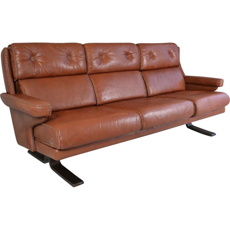 Mid century Danish brown 3 seater sofa - 1970s