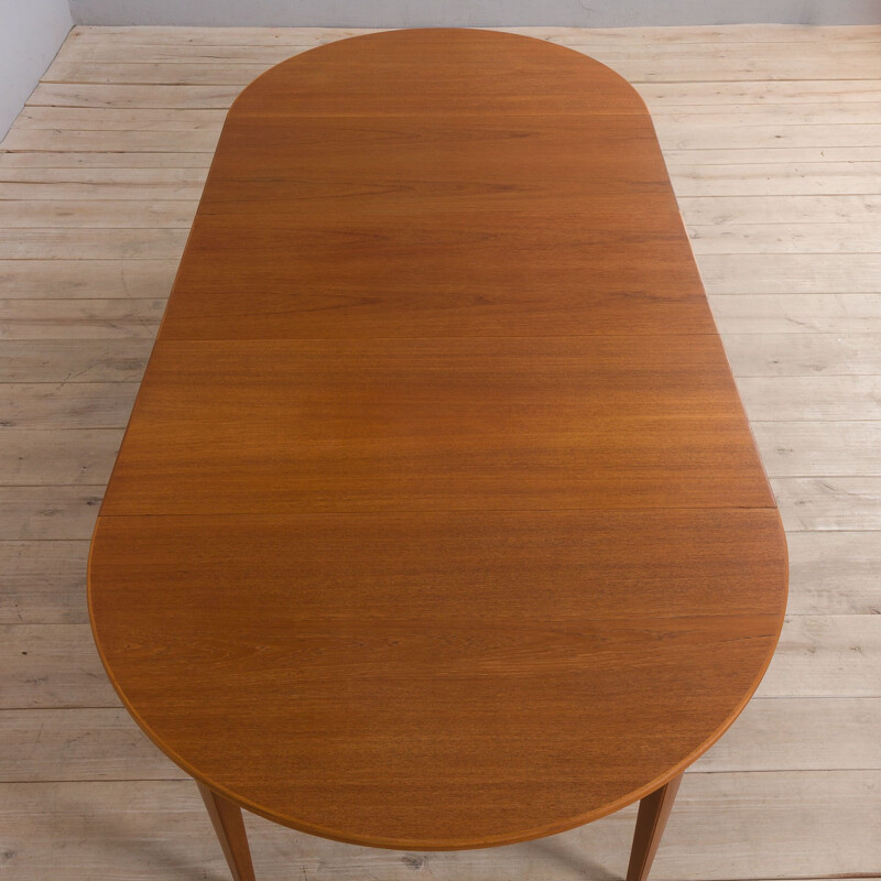 Vintage round teak extension dining table with 3 leaves by Omann Jun, Denmark 1960s
