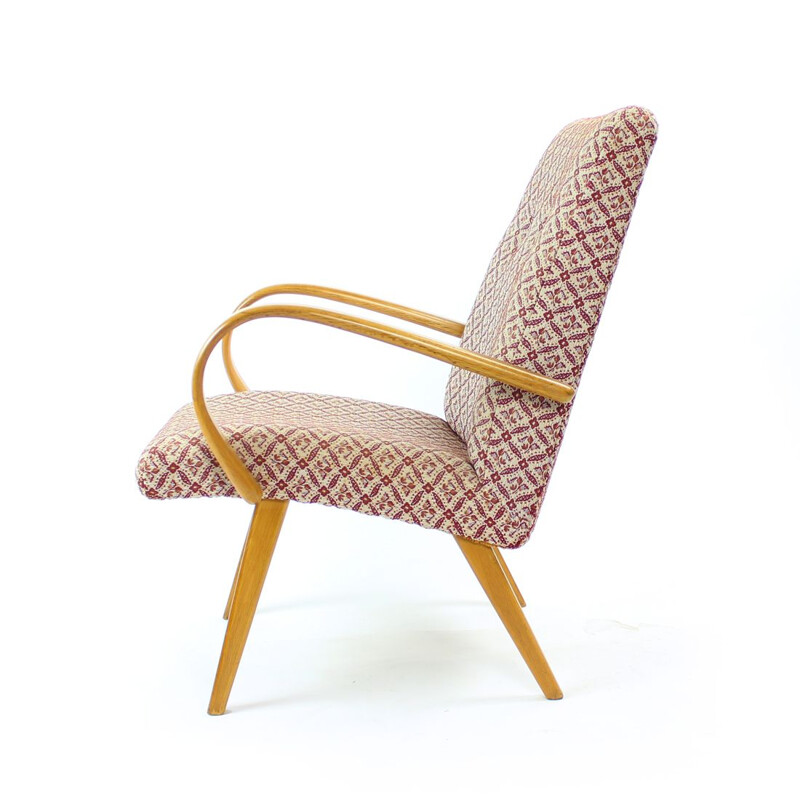 Fauteuil vintage avec accoudoirs en bois lisse par Ton, Tchèque 1960