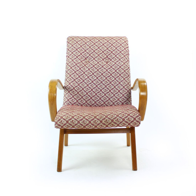 Fauteuil vintage avec accoudoirs en bois lisse par Ton, Tchèque 1960